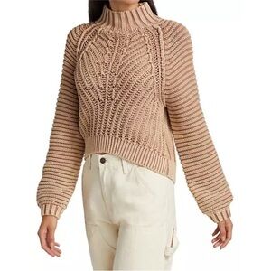 Free People Blush Pink Cable Knit Turtleneck Sweater